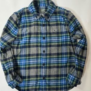 Vineyard Vines Kids Navy and Green Plaid Button Down